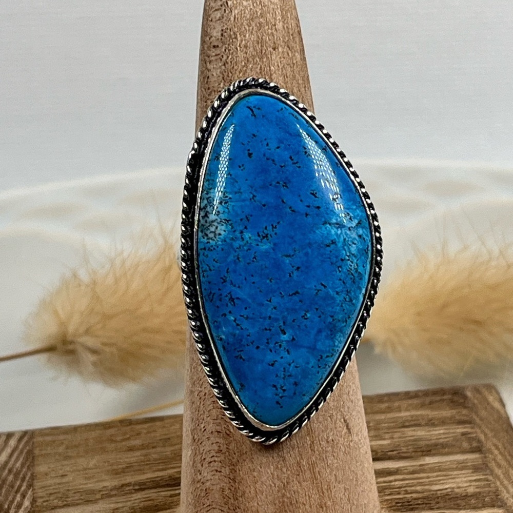 925 Sterling Silver Overlay Color Enhanced Dendritic Jasper Ring Size 6.75